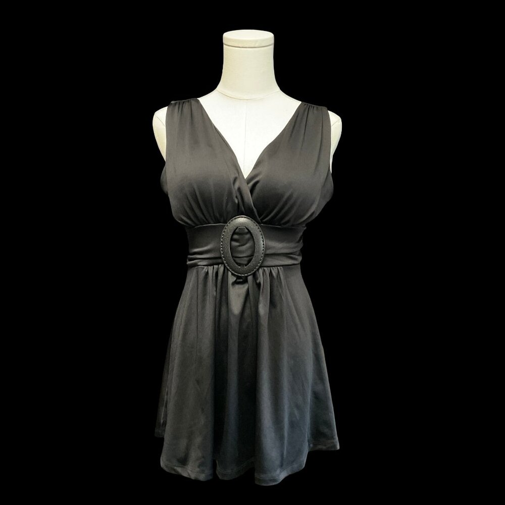Black Cross Bodice Tank Top w/ Cinched Waist Buckle Detail